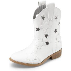 Girls White  Cowgirl Mid Calf Glitter Western Boots Toddler Star  Riding Shoes